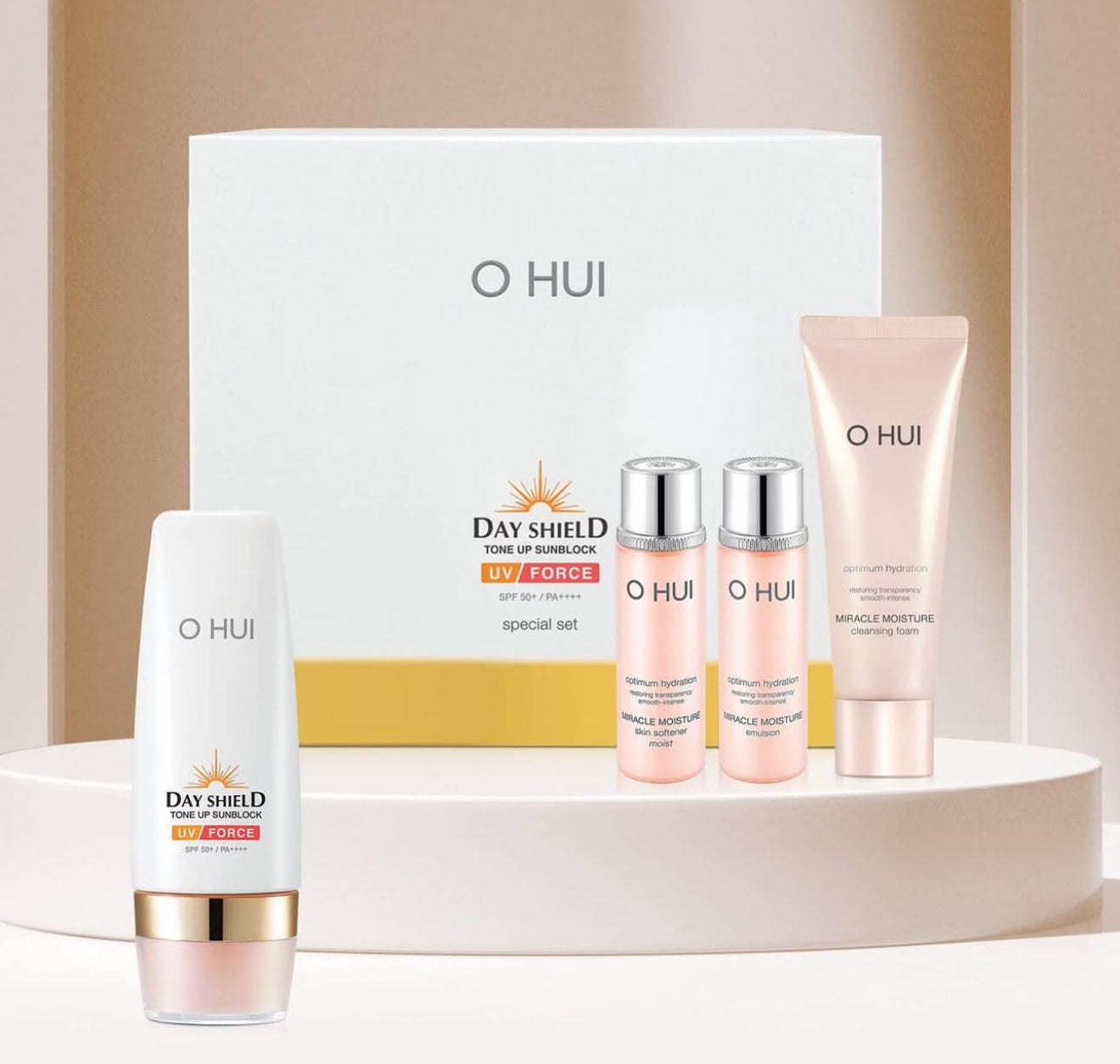 OHUI SPF50+/PA++++ uv force set with toner, emulsion and cleansing foam