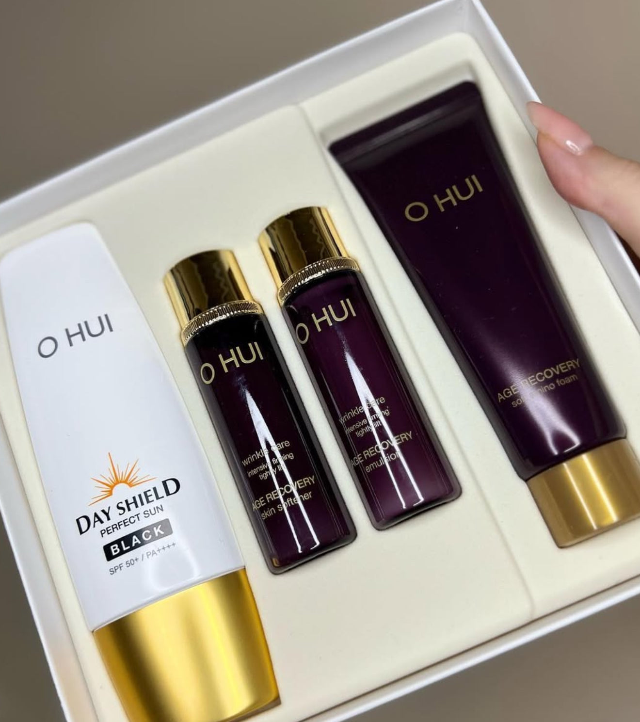 Ohui Black SPF50+ PA+++ sunscreen set with toner, emulsion, cleansing foam
