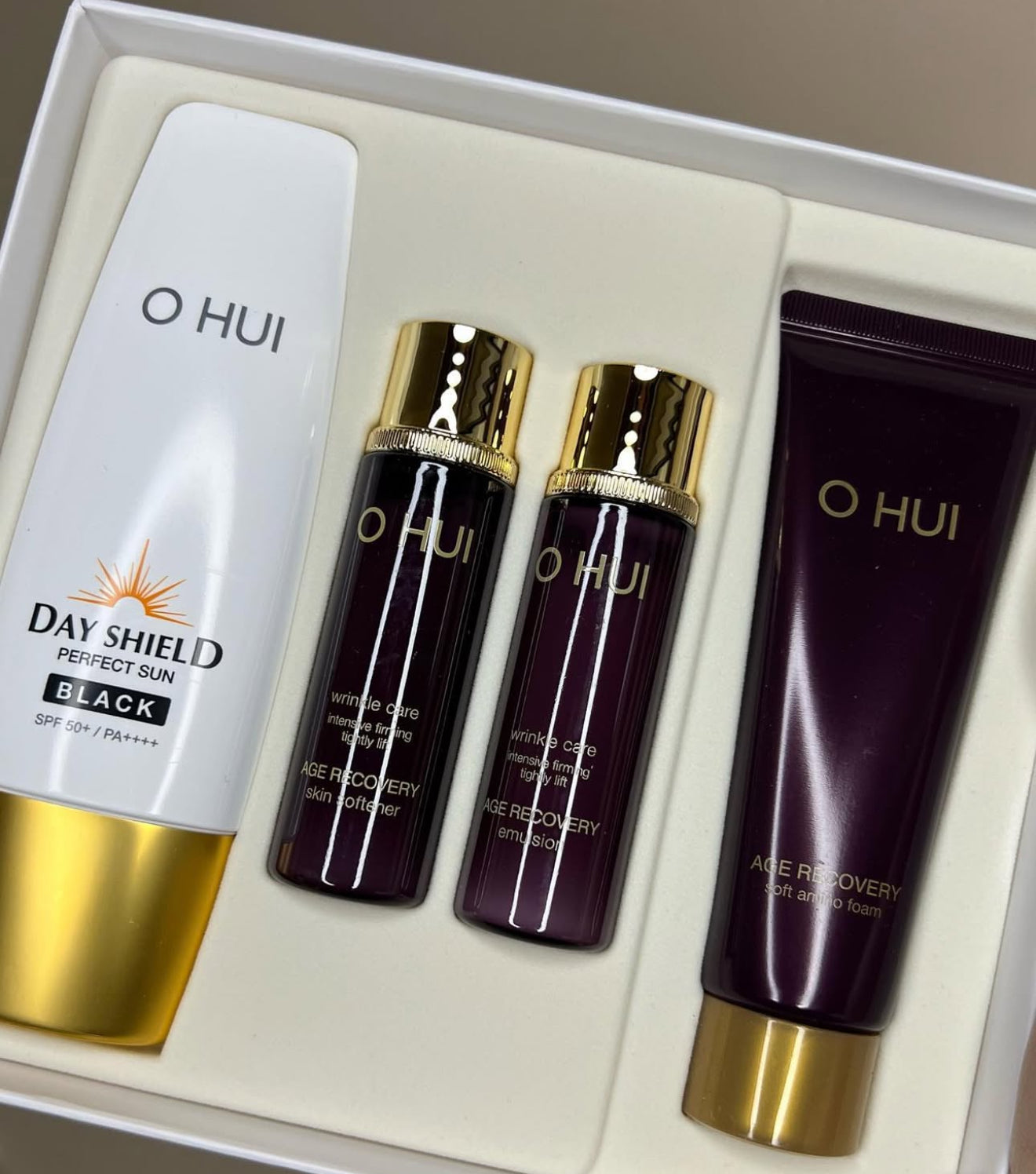 Ohui Black SPF50+ PA+++ sunscreen set with toner, emulsion, cleansing foam