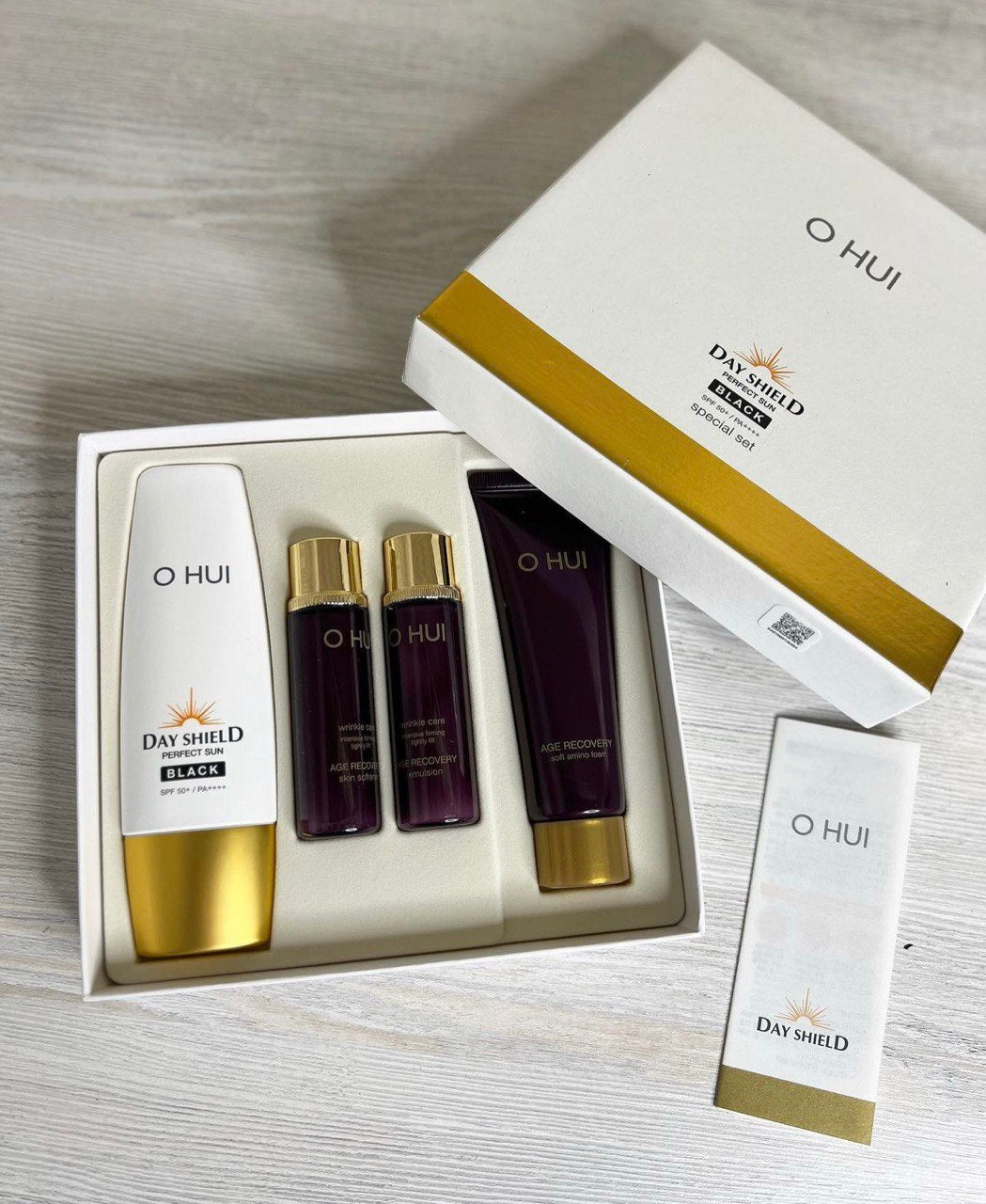 Ohui Black SPF50+ PA+++ sunscreen set with toner, emulsion, cleansing foam
