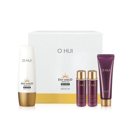 Ohui Black SPF50+ PA+++ sunscreen set with toner, emulsion, cleansing foam