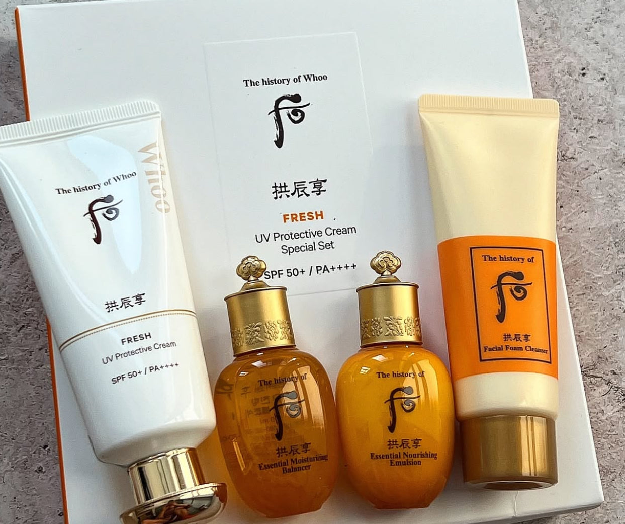 The History of Whoo Fresh Sun Cream SPF 50+++ set for sensitive, acne prone, allergic skin type